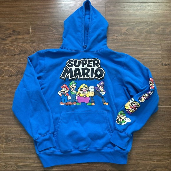 Nintendo Blue Hoodie with Super Mario Characters - Picture 1 of 7